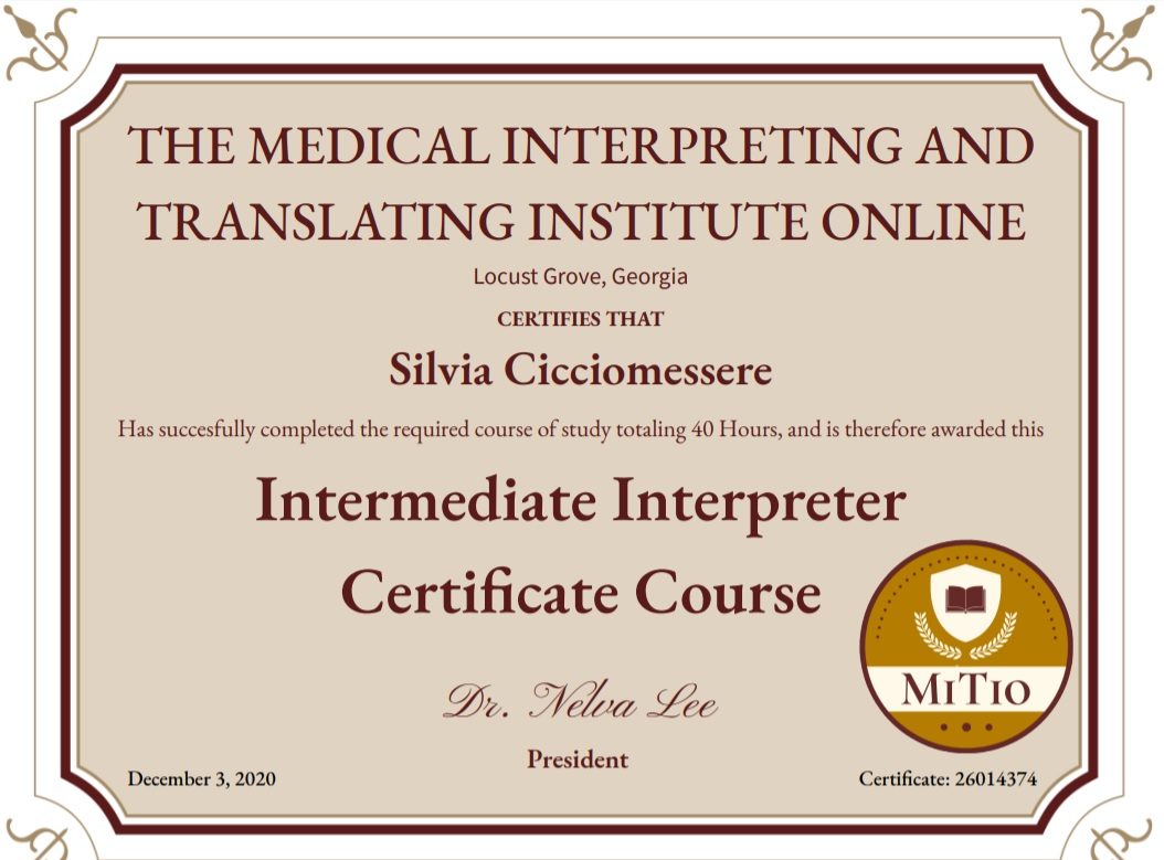 Certificato di interprete in ambito medico
